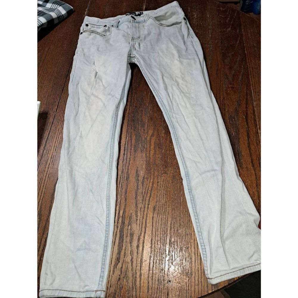 33x30 RSQ Seattle Skinny Tapered Distressed Denim Blue Jeans Pockets Belt Loops